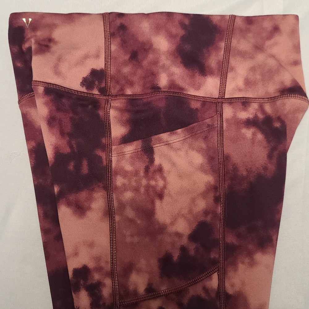 Victoria's Secret Leggings Women 8 Burgundy Tie Dye High Waist Pocket Activewear